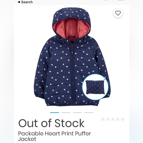 Navy Heart Print Carters Puffer Jacket - Picture 3 of 5